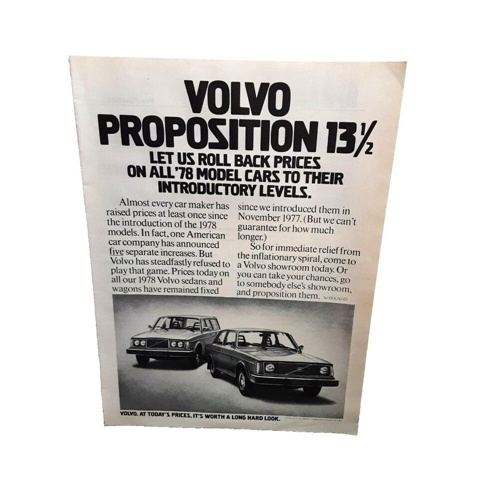 1978 Volvo Rollback Prices Original Vintage print ad 70s